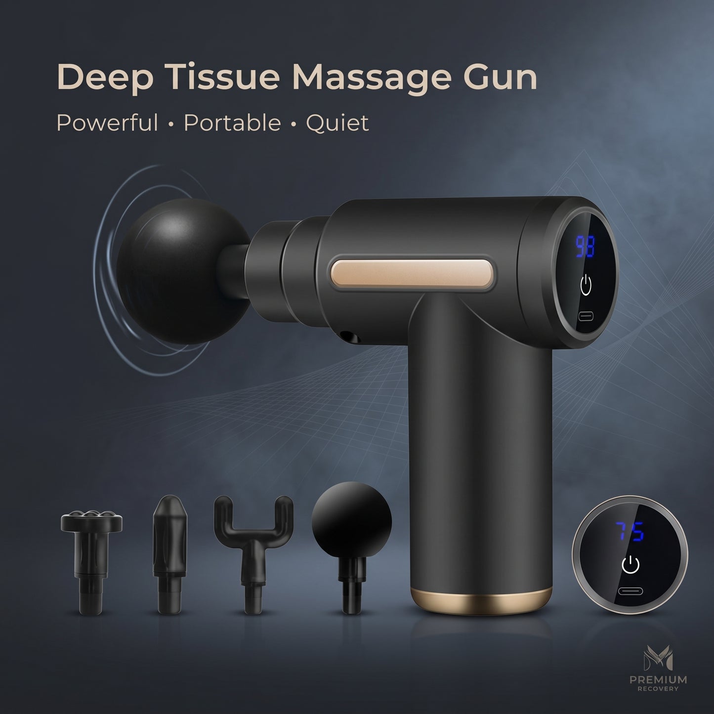 Deep Tissue Massage Gun | 4 Massage Heads | Digital Display