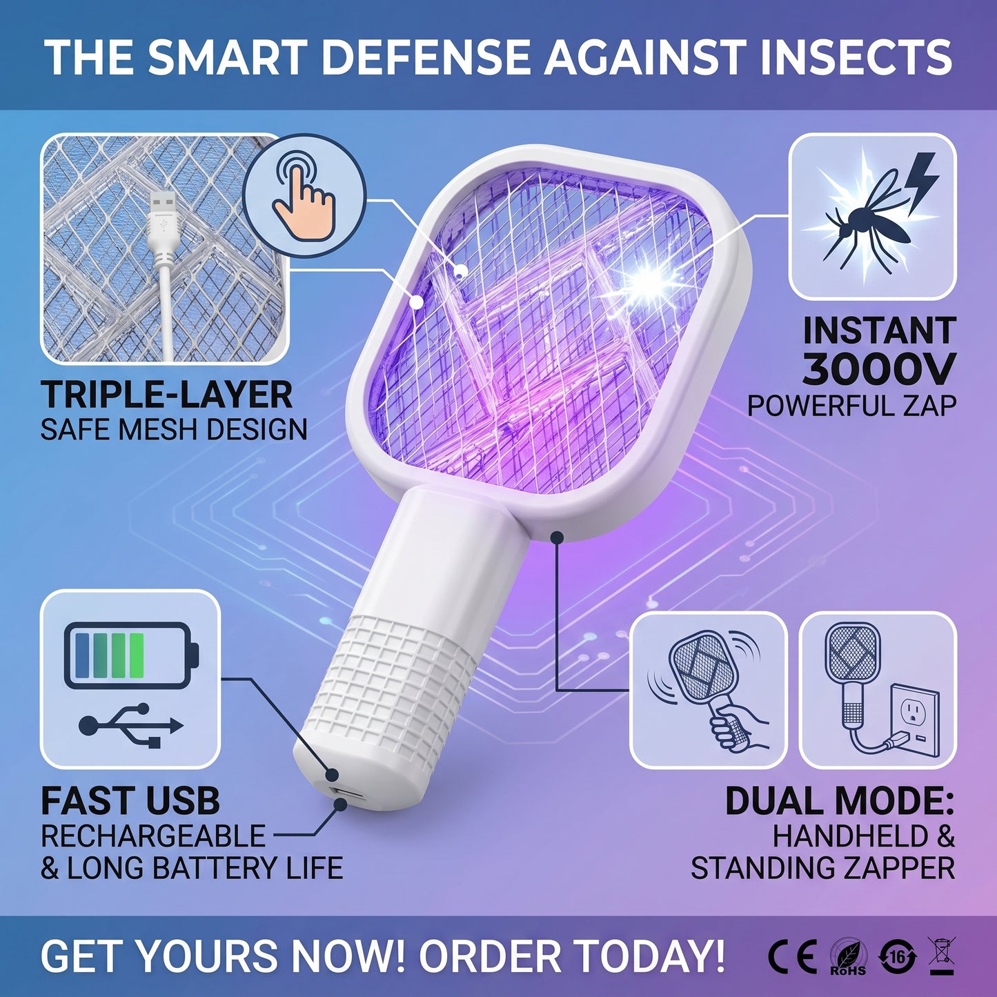 USB Rechargeable Electric Mosquito Killer Racket – Bug Zapper Bat